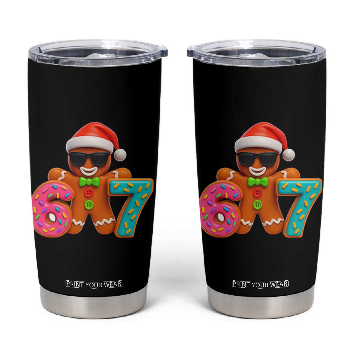 Funny 67 Meme Gingerbread Donut Tumbler Cup Cool Christmas Cookie Six Seven Santa Hat Sprinkles TS02 Black Print Your Wear