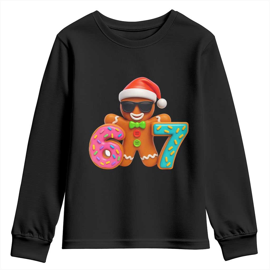 Funny 67 Meme Gingerbread Donut Youth Sweatshirt Cool Christmas Cookie Six Seven Santa Hat Sprinkles TS02 Black Print Your Wear