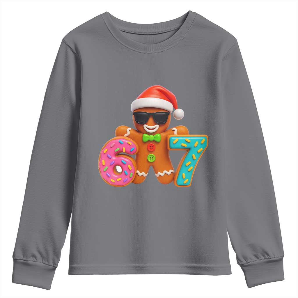 Funny 67 Meme Gingerbread Donut Youth Sweatshirt Cool Christmas Cookie Six Seven Santa Hat Sprinkles TS02 Charcoal Print Your Wear