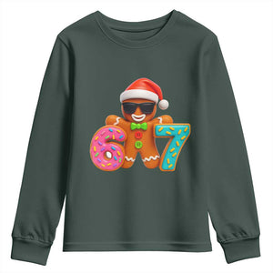 Funny 67 Meme Gingerbread Donut Youth Sweatshirt Cool Christmas Cookie Six Seven Santa Hat Sprinkles TS02 Dark Forest Green Print Your Wear