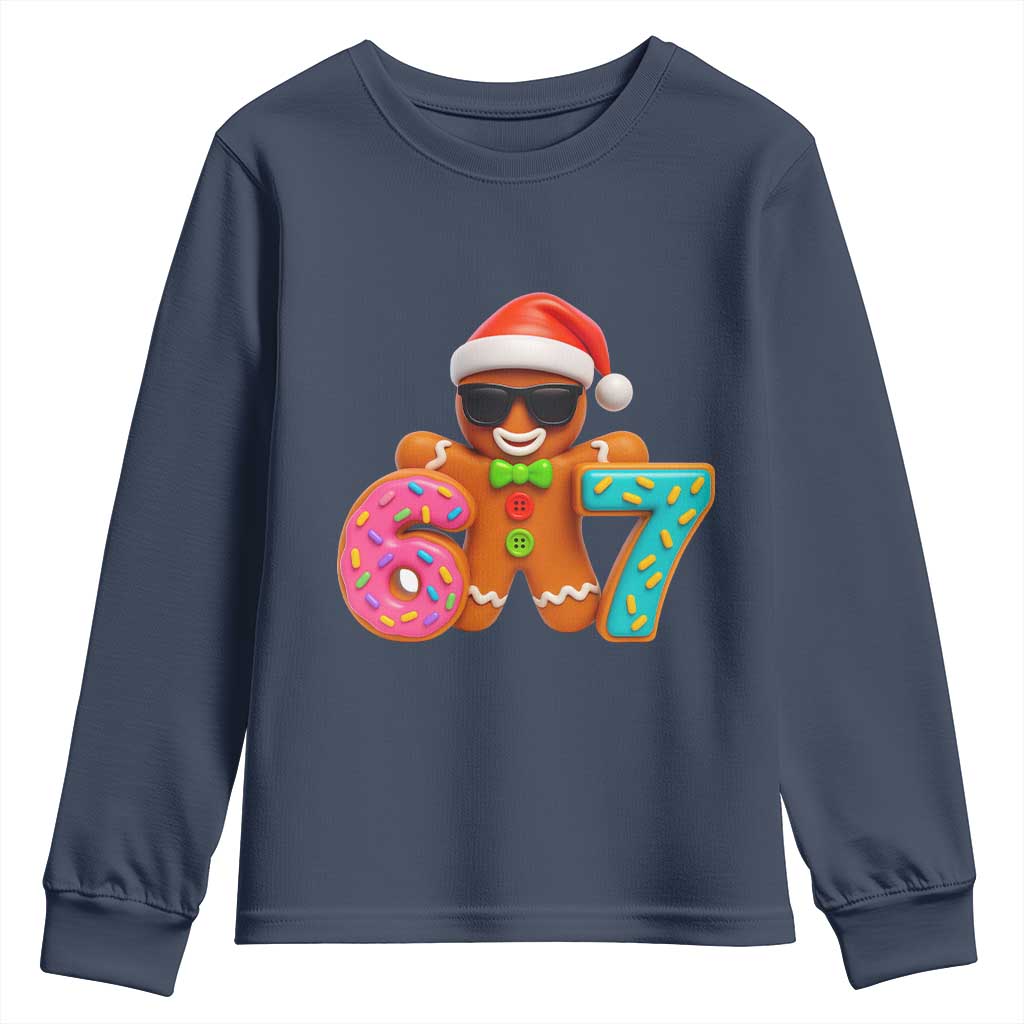 Funny 67 Meme Gingerbread Donut Youth Sweatshirt Cool Christmas Cookie Six Seven Santa Hat Sprinkles TS02 Navy Print Your Wear