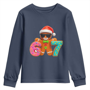 Funny 67 Meme Gingerbread Donut Youth Sweatshirt Cool Christmas Cookie Six Seven Santa Hat Sprinkles TS02 Navy Print Your Wear