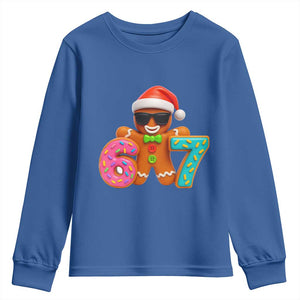 Funny 67 Meme Gingerbread Donut Youth Sweatshirt Cool Christmas Cookie Six Seven Santa Hat Sprinkles TS02 Royal Blue Print Your Wear