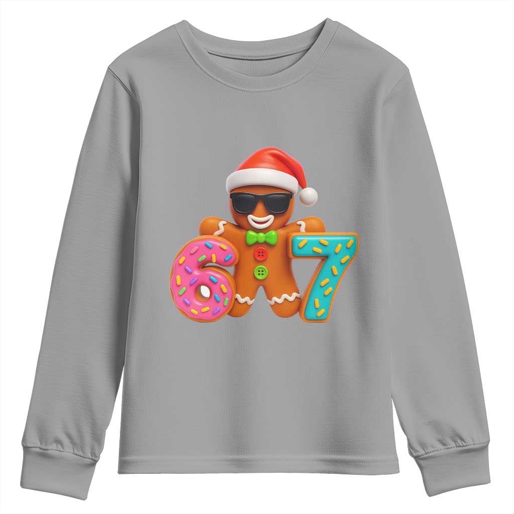Funny 67 Meme Gingerbread Donut Youth Sweatshirt Cool Christmas Cookie Six Seven Santa Hat Sprinkles TS02 Sport Gray Print Your Wear
