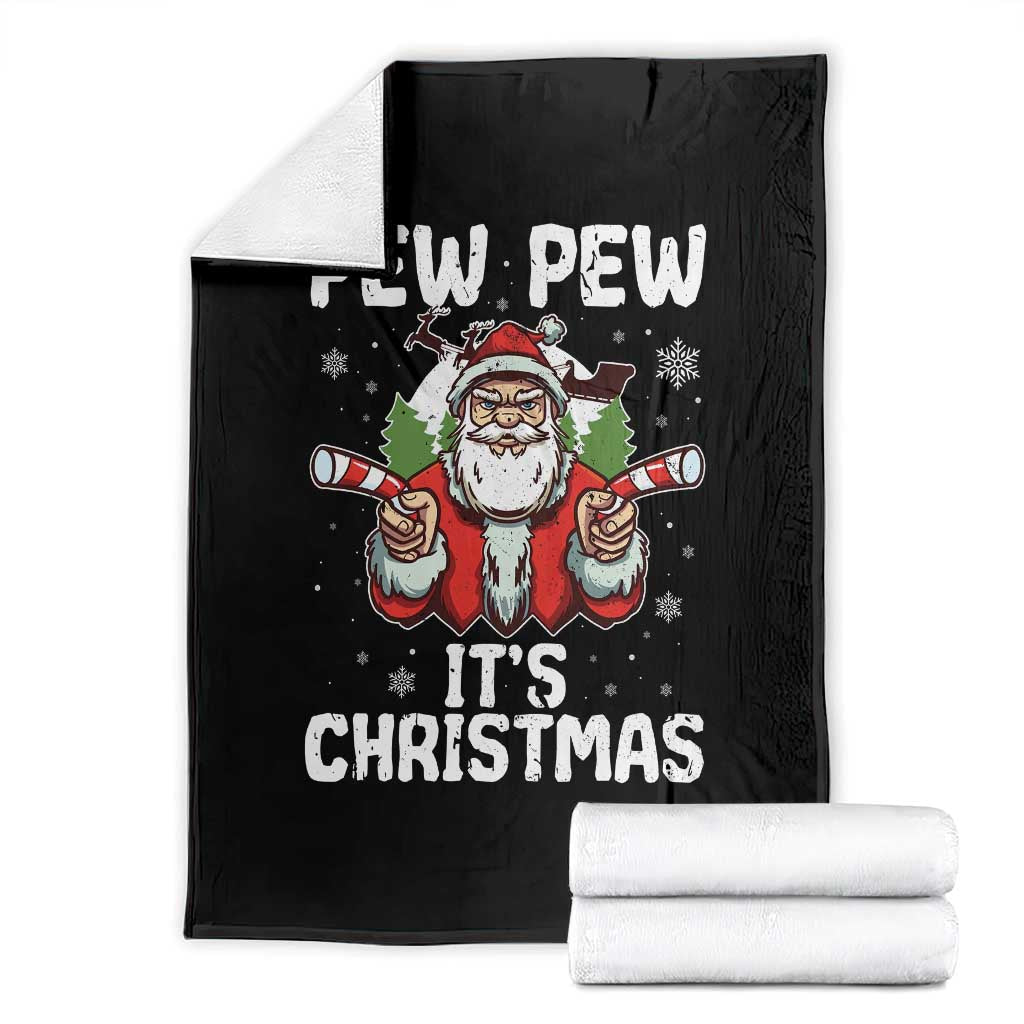 Funny Pew Pew Santa Christmas Throw Blanket Angry Santa with Candy Cane Guns Holiday Humor TS02 Black Print Your Wear