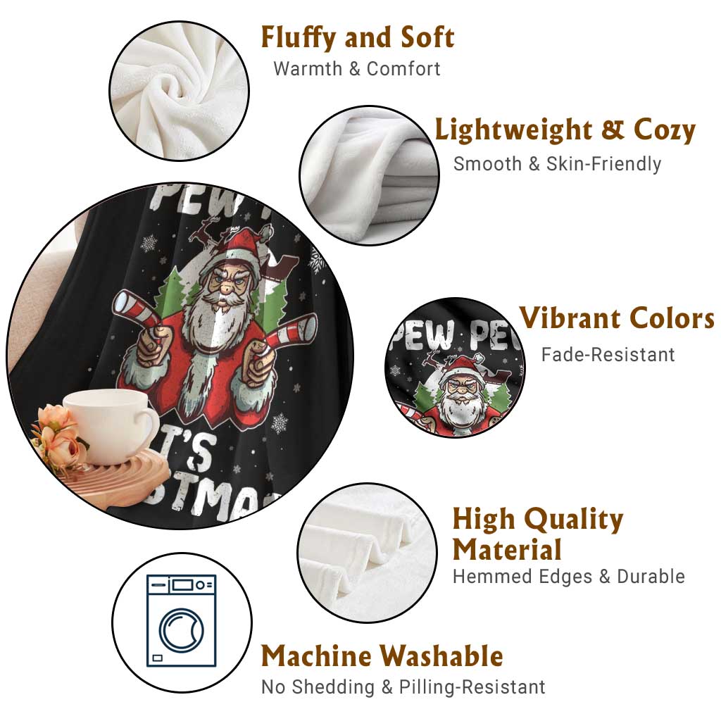 Funny Pew Pew Santa Christmas Throw Blanket Angry Santa with Candy Cane Guns Holiday Humor TS02 Print Your Wear