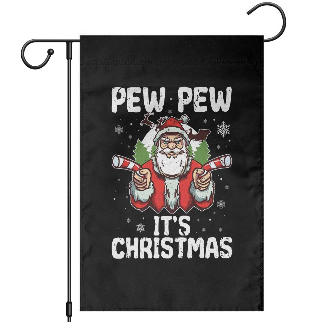 Funny Pew Pew Santa Christmas Garden Flag Angry Santa with Candy Cane Guns Holiday Humor TS02 Black Print Your Wear