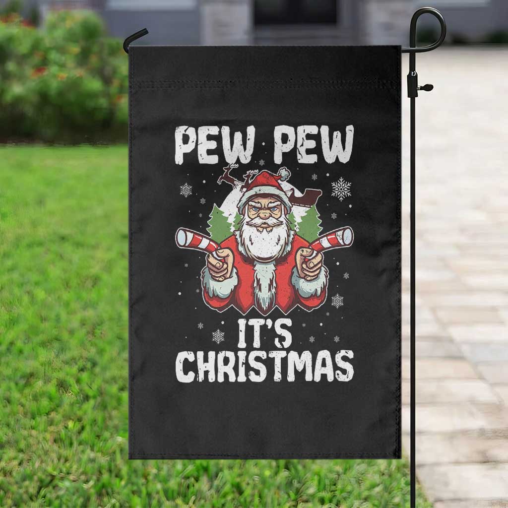 Funny Pew Pew Santa Christmas Garden Flag Angry Santa with Candy Cane Guns Holiday Humor TS02 Print Your Wear