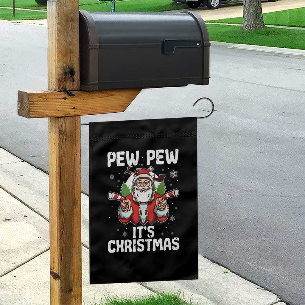 Funny Pew Pew Santa Christmas Garden Flag Angry Santa with Candy Cane Guns Holiday Humor TS02 Print Your Wear