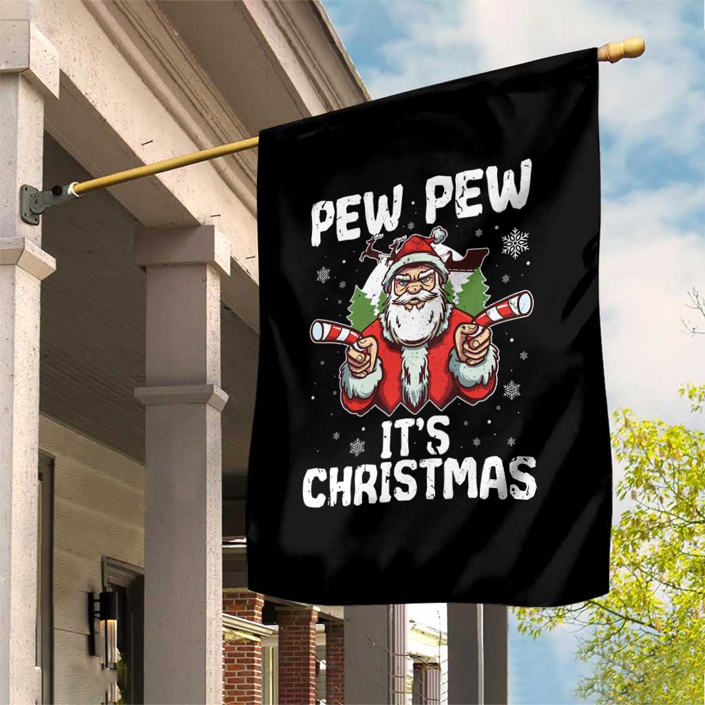 Funny Pew Pew Santa Christmas Garden Flag Angry Santa with Candy Cane Guns Holiday Humor TS02 Print Your Wear