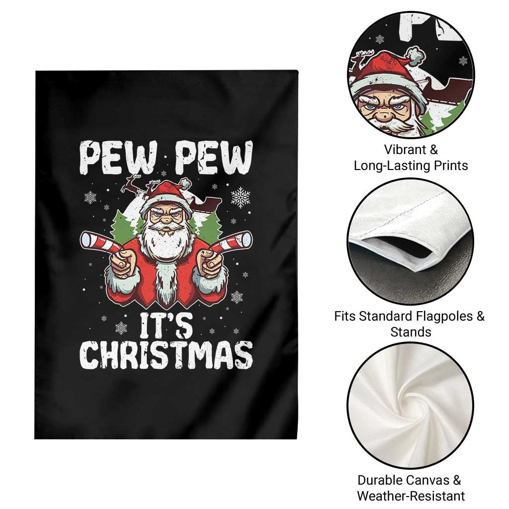 Funny Pew Pew Santa Christmas Garden Flag Angry Santa with Candy Cane Guns Holiday Humor TS02 Print Your Wear