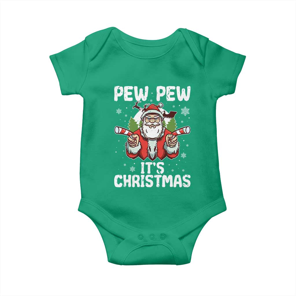 Funny Pew Pew Santa Christmas Baby Onesie Angry Santa with Candy Cane Guns Holiday Humor TS02 Irish Green Print Your Wear