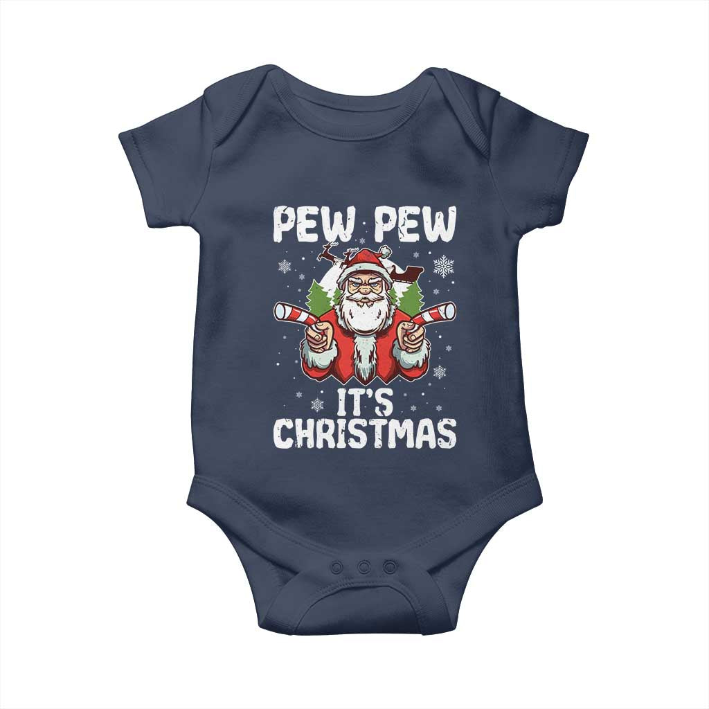 Funny Pew Pew Santa Christmas Baby Onesie Angry Santa with Candy Cane Guns Holiday Humor TS02 Navy Print Your Wear