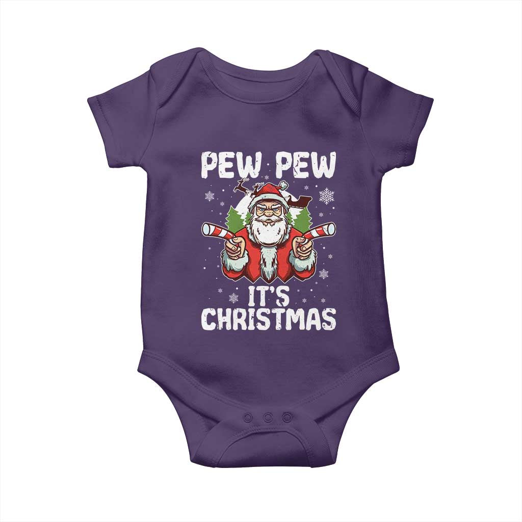 Funny Pew Pew Santa Christmas Baby Onesie Angry Santa with Candy Cane Guns Holiday Humor TS02 Purple Print Your Wear