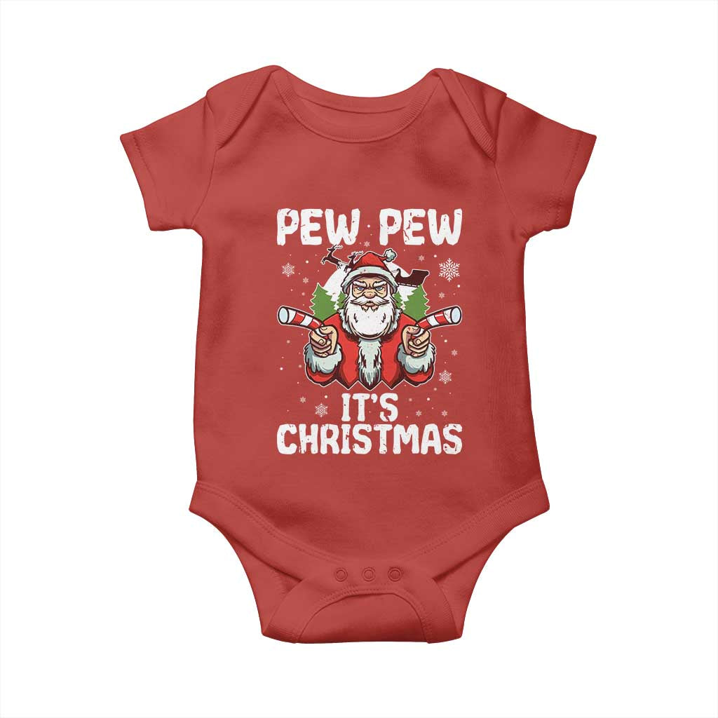 Funny Pew Pew Santa Christmas Baby Onesie Angry Santa with Candy Cane Guns Holiday Humor TS02 Red Print Your Wear