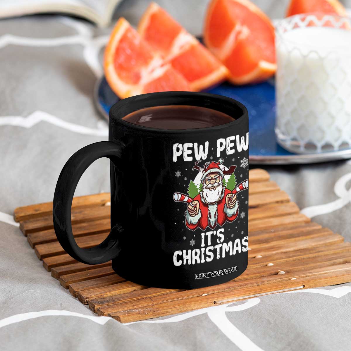 Funny Pew Pew Santa Christmas Coffee Mug Angry Santa with Candy Cane Guns Holiday Humor TS02 Print Your Wear