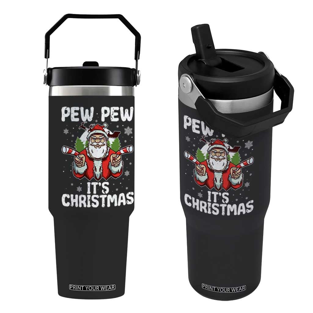 Funny Pew Pew Santa Christmas Flip Straw Tumbler Angry Santa with Candy Cane Guns Holiday Humor TS02 One Size: 30 oz Black Print Your Wear