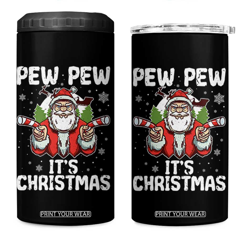 Funny Pew Pew Santa Christmas 4 in 1 Can Cooler Tumbler Angry Santa with Candy Cane Guns Holiday Humor TS02 One Size: 16 oz Black Print Your Wear
