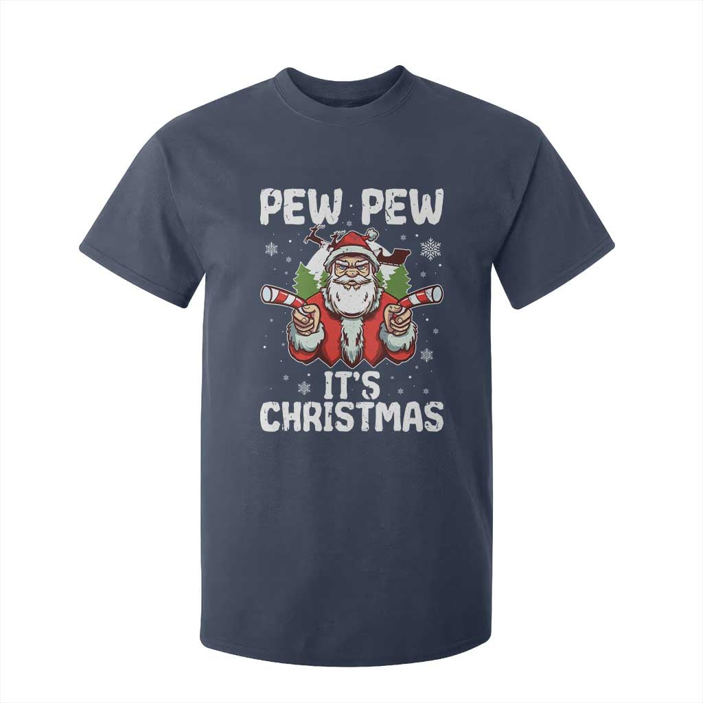 Funny Pew Pew Santa Christmas T Shirt For Kid Angry Santa with Candy Cane Guns Holiday Humor TS02 Navy Print Your Wear