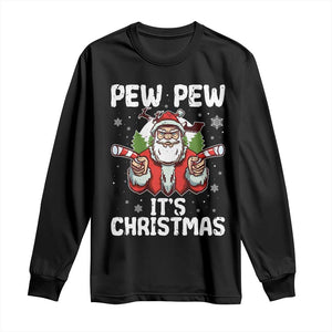 Funny Pew Pew Santa Christmas Long Sleeve Shirt Angry Santa with Candy Cane Guns Holiday Humor TS02 Black Print Your Wear