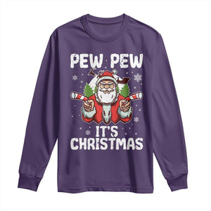Funny Pew Pew Santa Christmas Long Sleeve Shirt Angry Santa with Candy Cane Guns Holiday Humor TS02 Purple Print Your Wear