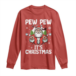 Funny Pew Pew Santa Christmas Long Sleeve Shirt Angry Santa with Candy Cane Guns Holiday Humor TS02 Red Print Your Wear