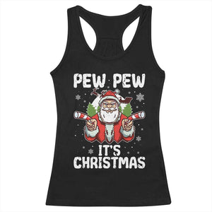 Funny Pew Pew Santa Christmas Racerback Tank Top Angry Santa with Candy Cane Guns Holiday Humor TS02 Black Print Your Wear