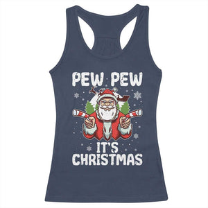 Funny Pew Pew Santa Christmas Racerback Tank Top Angry Santa with Candy Cane Guns Holiday Humor TS02 Navy Print Your Wear