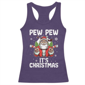 Funny Pew Pew Santa Christmas Racerback Tank Top Angry Santa with Candy Cane Guns Holiday Humor TS02 Purple Print Your Wear