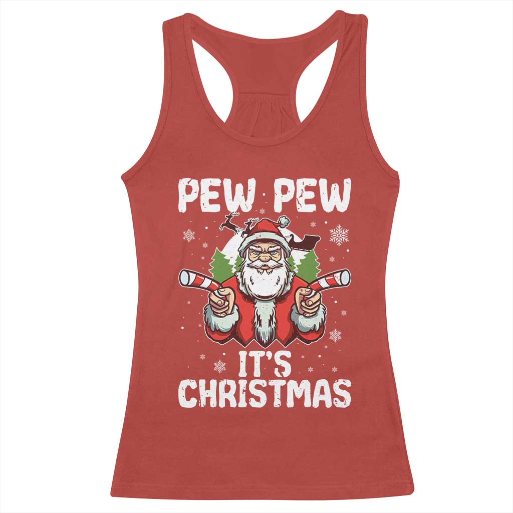 Funny Pew Pew Santa Christmas Racerback Tank Top Angry Santa with Candy Cane Guns Holiday Humor TS02 Red Print Your Wear
