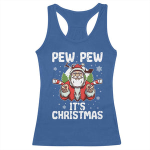 Funny Pew Pew Santa Christmas Racerback Tank Top Angry Santa with Candy Cane Guns Holiday Humor TS02 Royal Blue Print Your Wear