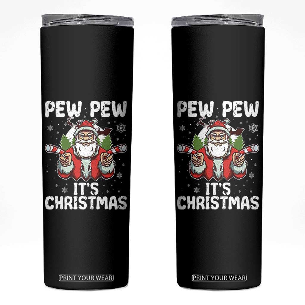 Funny Pew Pew Santa Christmas Skinny Tumbler Angry Santa with Candy Cane Guns Holiday Humor TS02 Black Print Your Wear