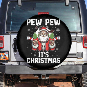 Funny Pew Pew Santa Christmas Spare Tire Cover Angry Santa with Candy Cane Guns Holiday Humor TS02 No hole Black Print Your Wear