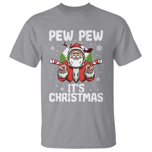 Funny Pew Pew Santa Christmas T Shirt Angry Santa with Candy Cane Guns Holiday Humor TS02 Sport Gray Print Your Wear