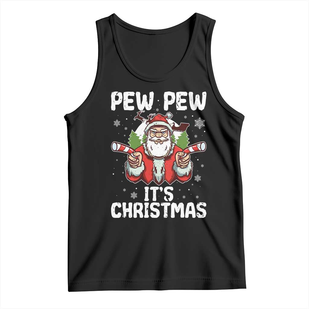 Funny Pew Pew Santa Christmas Tank Top Angry Santa with Candy Cane Guns Holiday Humor TS02 Black Print Your Wear