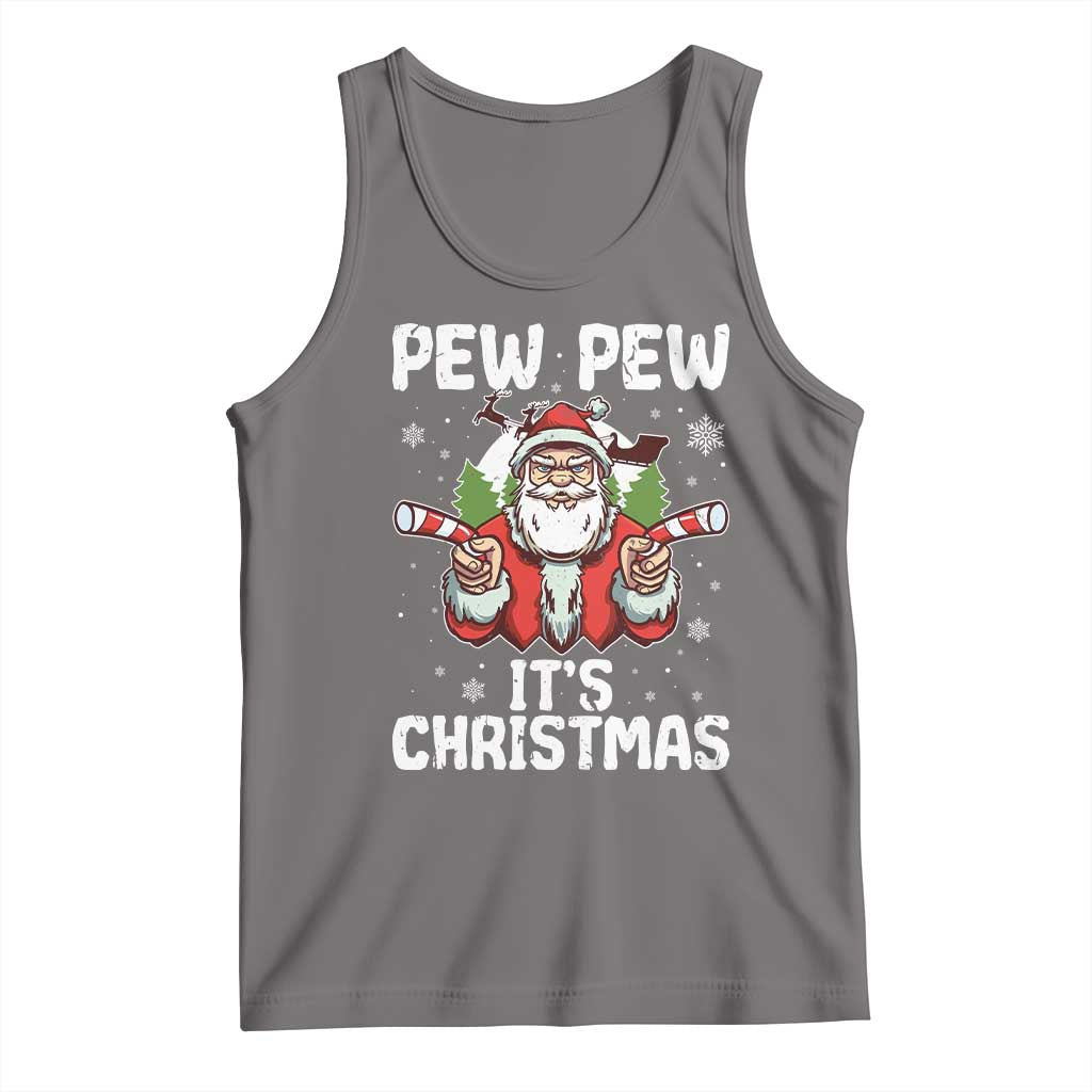 Funny Pew Pew Santa Christmas Tank Top Angry Santa with Candy Cane Guns Holiday Humor TS02 Deep Heather Print Your Wear