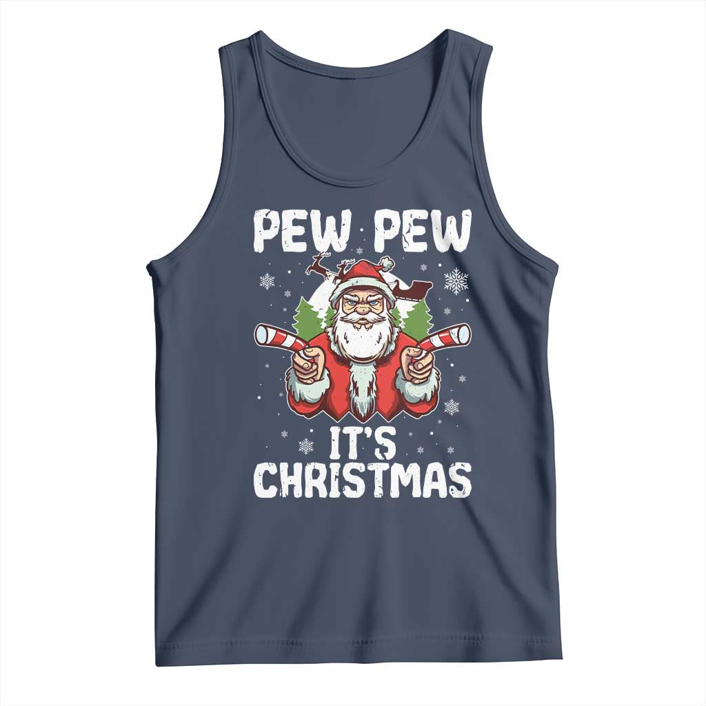 Funny Pew Pew Santa Christmas Tank Top Angry Santa with Candy Cane Guns Holiday Humor TS02 Navy Print Your Wear