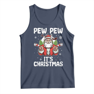 Funny Pew Pew Santa Christmas Tank Top Angry Santa with Candy Cane Guns Holiday Humor TS02 Navy Print Your Wear