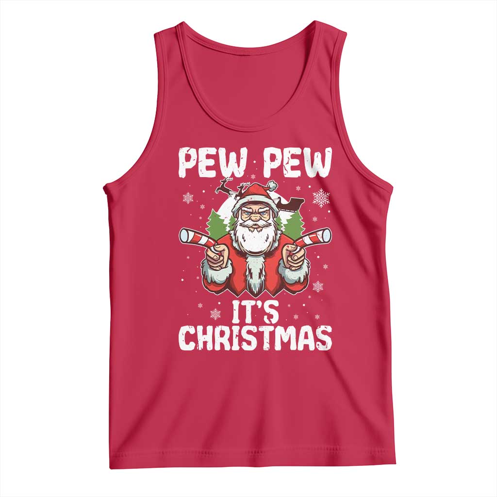 Funny Pew Pew Santa Christmas Tank Top Angry Santa with Candy Cane Guns Holiday Humor TS02 Red Print Your Wear