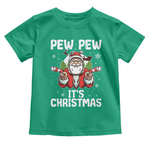 Funny Pew Pew Santa Christmas Toddler T Shirt Angry Santa with Candy Cane Guns Holiday Humor TS02 Irish Green Print Your Wear