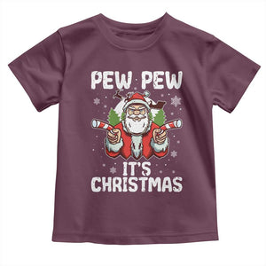 Funny Pew Pew Santa Christmas Toddler T Shirt Angry Santa with Candy Cane Guns Holiday Humor TS02 Maroon Print Your Wear