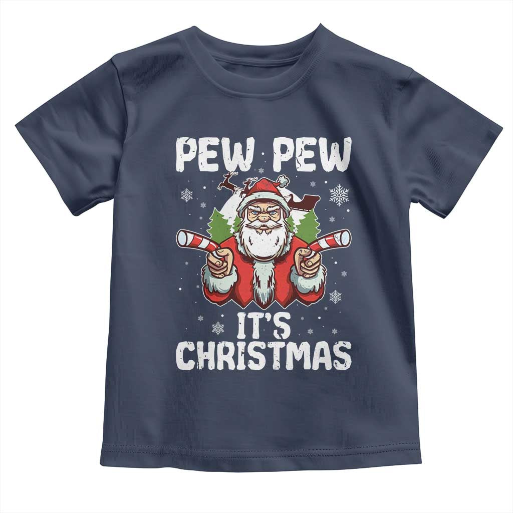Funny Pew Pew Santa Christmas Toddler T Shirt Angry Santa with Candy Cane Guns Holiday Humor TS02 Navy Print Your Wear
