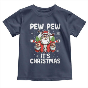 Funny Pew Pew Santa Christmas Toddler T Shirt Angry Santa with Candy Cane Guns Holiday Humor TS02 Navy Print Your Wear