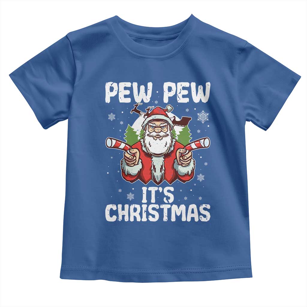 Funny Pew Pew Santa Christmas Toddler T Shirt Angry Santa with Candy Cane Guns Holiday Humor TS02 Royal Blue Print Your Wear