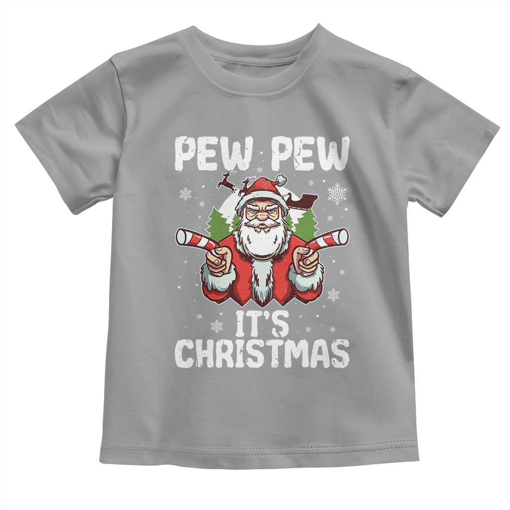 Funny Pew Pew Santa Christmas Toddler T Shirt Angry Santa with Candy Cane Guns Holiday Humor TS02 Sport Gray Print Your Wear