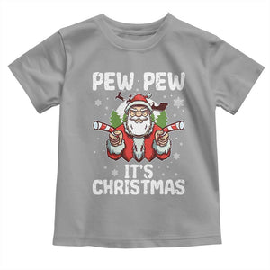 Funny Pew Pew Santa Christmas Toddler T Shirt Angry Santa with Candy Cane Guns Holiday Humor TS02 Sport Gray Print Your Wear