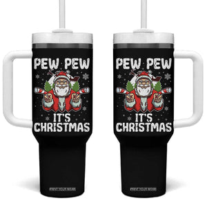 Funny Pew Pew Santa Christmas Tumbler With Handle Angry Santa with Candy Cane Guns Holiday Humor TS02 One Size: 40 oz Black Print Your Wear