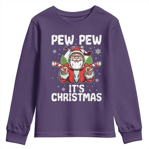 Funny Pew Pew Santa Christmas Youth Sweatshirt Angry Santa with Candy Cane Guns Holiday Humor TS02 Purple Print Your Wear