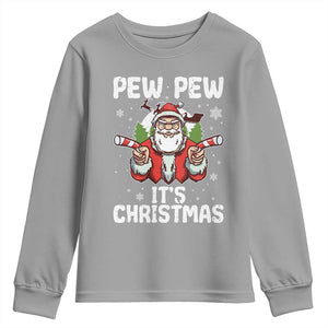 Funny Pew Pew Santa Christmas Youth Sweatshirt Angry Santa with Candy Cane Guns Holiday Humor TS02 Sport Gray Print Your Wear