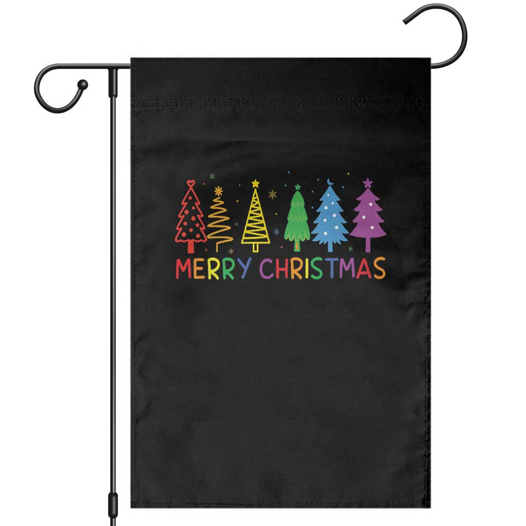 Colorful Rainbow Christmas Trees Garden Flag Merry Xmas Fun Festive Holiday Pride Gift TS02 Black Print Your Wear